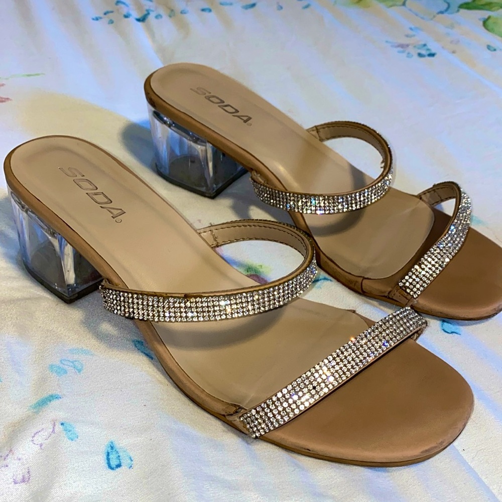 Clear and sparkly strap heels
